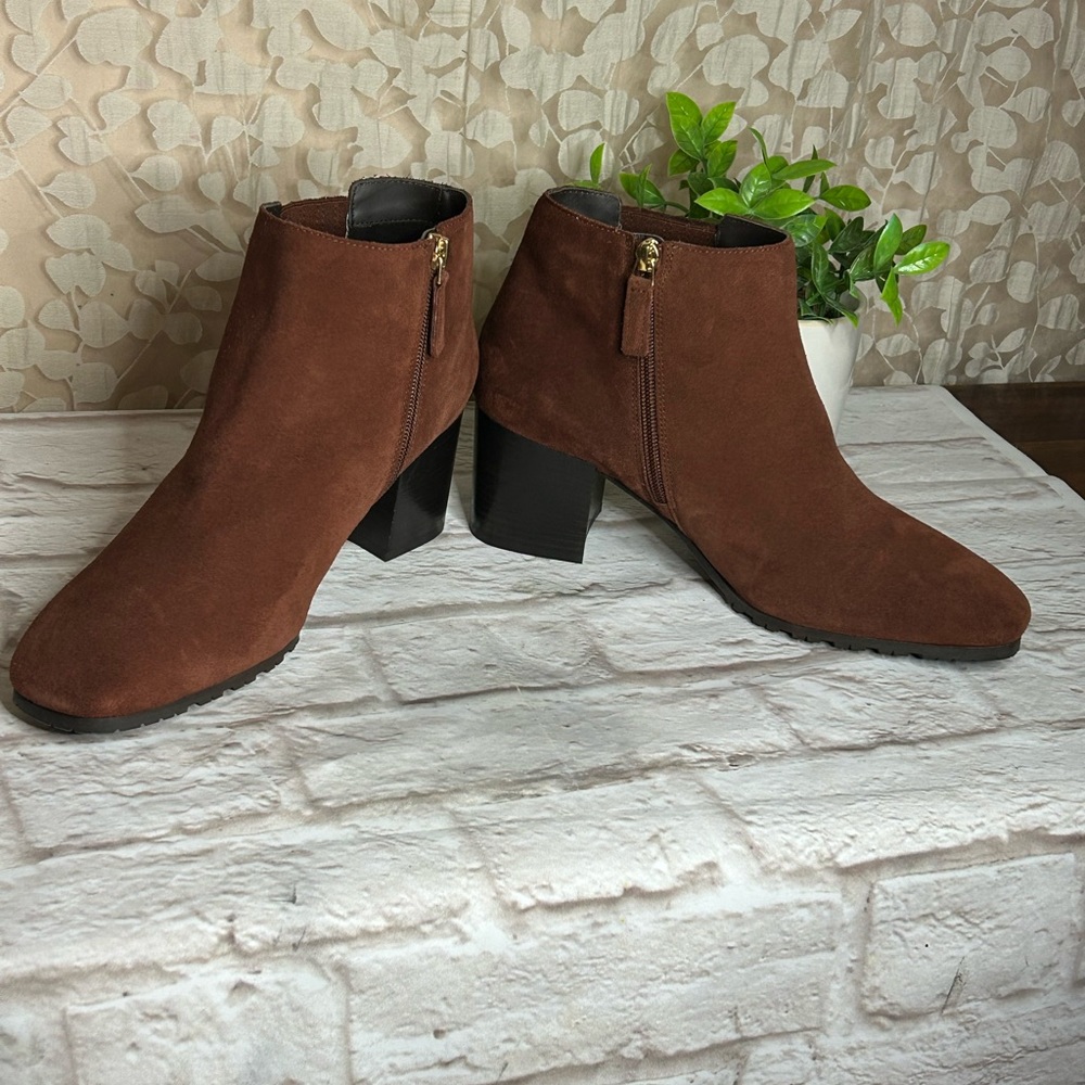 AQUATALIA Weatherproof Block heel bootie Ginger Suede leather Ankle boot size 11 - Picture 6 of 12